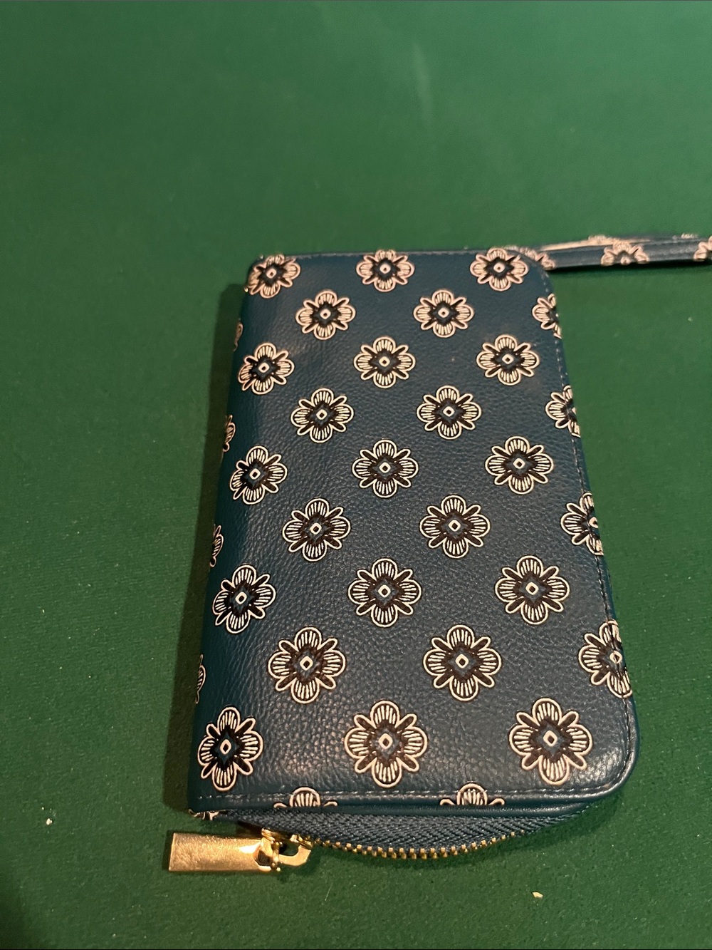 Navy Floral Wristlet Clutch with Gold Zip